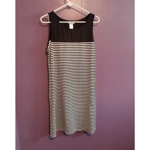 Tommy Bahama Black White Stripe Sleeveless Stretch Tank Dress w Pockets Sz Large - Picture 1 of 3