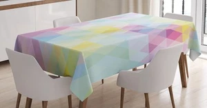 Abstract Tablecloth, Geometrical Vibrant Rainbow Themed Pastel Colored Rhombu... - Picture 1 of 3