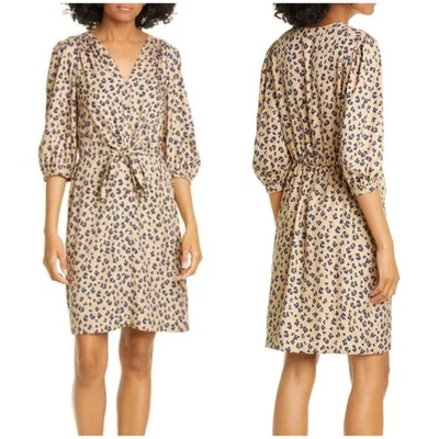 Rebecca Taylor Cheetah Print Silk Dress Size 00 NWT $395 MSRP Balloon Sleeve  - Image 1 of 4