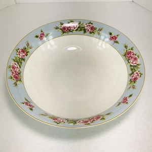 Fine China Serving Bowl Lynns Floral Rose Design w Blue Band Gold Trim - Picture 1 of 7