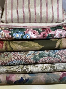 6 Lbs DESIGNER FABRIC REMNANT LOT (6) Romantic Garden Floral Cotton & Silk - Picture 1 of 17
