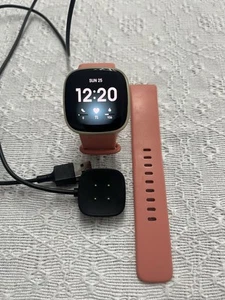Fitbit Versa 3 Smart Watch With Pink Clay Bands & USB Charger - Picture 1 of 6