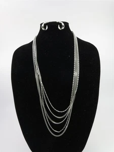 MONET Silver Toned Multi Strand Necklace and Earrings Set - Picture 1 of 2