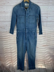 Amo Skip Jumpsuit Denim Knopfleiste Langarm Kragen blau Gr. S - Bild 1 von 12