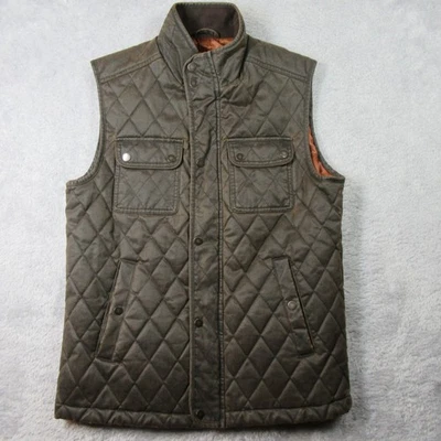 Chaleco Johnston & Murphy Hombre Mediano Marrón Encerado Algodón Campo Acolchado Cremallera Completa A Presión Foto 1 de 4