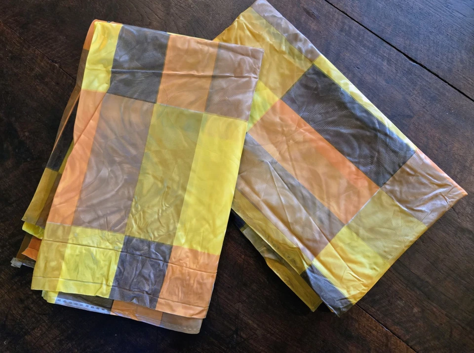 Cortina de ducha vintage años 70 naranja amarillo y marrón vinilo CHECK puesto talla 34x52 Foto 1 de 4