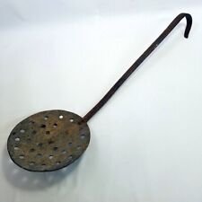 Antique Wrought Iron Skimmer Ladle Hand Punched 6.25" Bowl 3 Rivets Hook Handle