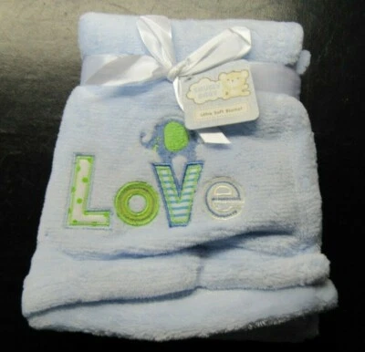 Ультрамягкое одеяло Blue and Green Elephant over Word LOVE 30 дюймов на 40 дюймов УЮТНОЕ ДЕТСКОЕ - Изображение 1 из 3