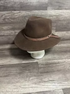 Vintage Flex Felt Fedora Hat 100% Wool Leather Band Sz Medium Made In USA Brown - Picture 1 of 19
