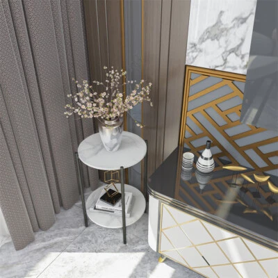 Mesa auxiliar de mármol blanco pequeña mesita de noche mesita de noche marco de metal EE. UU. Foto 1 de 4