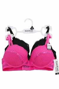 2 PK Pink Black bebe Sexy Push Up Wire Bra Padded Bra Underwire Lace Bras 2143 - Picture 1 of 4