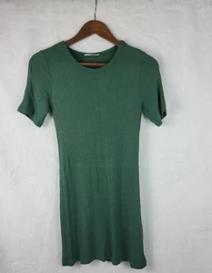 Reformation Jeans Green Ribbed Knit Short Sleeve Mini Dress Size Medium - Picture 1 of 8