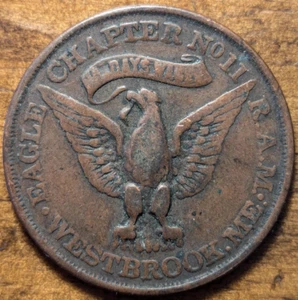 Ficha pictórica masónica Westbrook, Maine ME Eagle Capítulo Nº 11 One Penny - Imagen 1 de 4