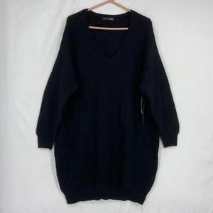 Black Tape Damen Gr. 1X kurzes Pulloverkleid Tunika schwarz Langarm tiefer V-Ausschnitt - Bild 1 von 12
