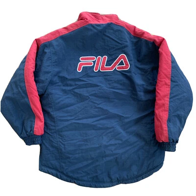Vtg Fila Pullover Puffy Jacket Winter Coat Mens Size Large Blue Red Spellout 90s - Image 1 of 4