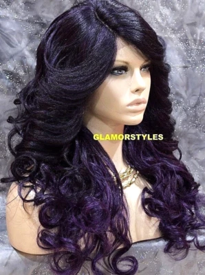 PELUCA COMPLETA FRONTAL DE ENCAJE LARGA RIZADA CAPAS NEGRO PÚRPURA MEZCLA CALOR OK NUEVA CON ETIQUETAS Foto 1 de 4