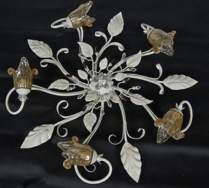 Classic 5 Light Wrought Iron Ivory & Crystal Ceiling Light Art.L30 - Picture 1 of 4