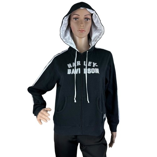 VETEMENTS Felpa donna Harley Davidson nera full zip maniche lunghe con cappuccio taglia S