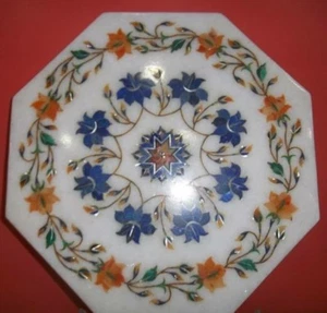 Side / End Marble Table Top Floral Inlay Handcrafted Work - Picture 1 of 3