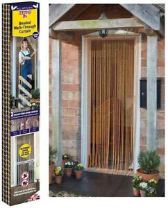 Beaded Bamboo Walk Through Door Curtain Wooden Fly Insect Screen - Natural 