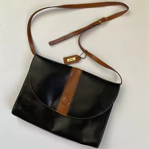 I Santi Vintage Leather Envelope Handbag Oversized Clutch Strap Black Brown - Picture 1 of 9