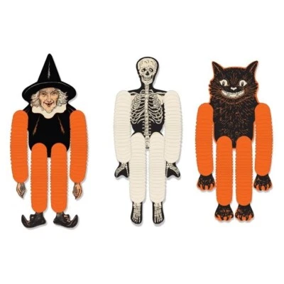 Paquete de 3 bailarines de pañuelos Beistle vintage de Halloween bruja esqueleto gato negro Foto 1 de 4