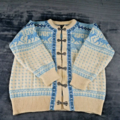 Dale of Norway Cardigan Medium Blue Reindeer Pure New Wool Knit Ivory Clasp VTG - Image 1 of 4