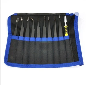 10Pcs ESD Anti-static Tweezers Set Maintenance Repair Stainless Steel Tools Kit - Picture 1 of 4