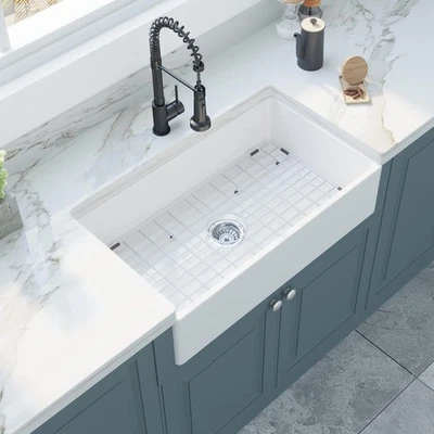 Fregadero de cocina de granja de 33""x20""x9"" de cerámica blanco con un solo tazón delantal fregadero frontal Foto 1 de 4