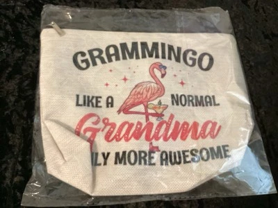Grandma Grammingo Flamingo Makeup Canvas Bag Zippered Pouch - NEW - Image 1 of 2