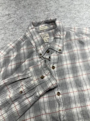 J Crew Shirt Mens Large Gray White Plaid Brushed Twill Button Down Classic Fit - Image 1 of 4