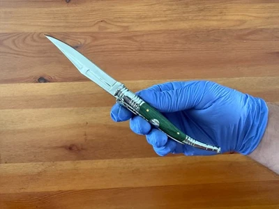 Cuchillo Plegable 3.34” Español Navaja Serrana Trinquete Escalas Madera Verde De España Foto 1 de 4