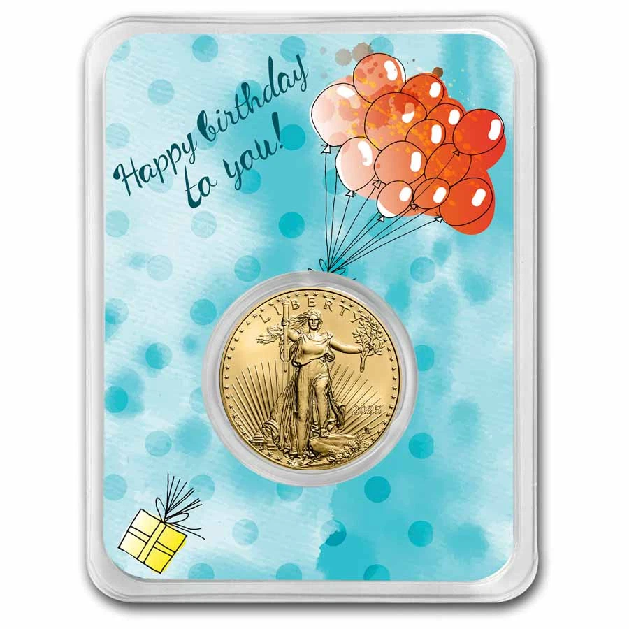 2025 1/4 oz Gold Eagle - w/Happy Birthday, Balloons Card, In TEP - Image 1 of 4