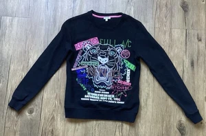Kenzo Paris Black TIGER X RAVE FLYER Shimmer Graphic Sweatshirt Women's Small - Picture 1 of 9