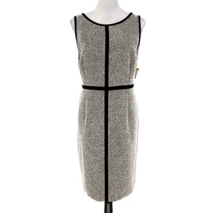 Kasper Dress Petites 14P Black White Herringbone Sheath Lined Tweed Zip New - Picture 1 of 15
