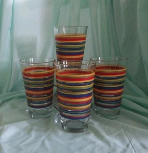 Set Of 4 Vintage Libbey "Mambo" Fiesta Striped 16 oz. Beverage Glasses - Picture 1 of 4