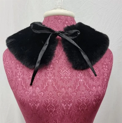 Викторианский торговый черный воротник из искусственного меха черный атласный бант 39b - Изображение 1 из 2