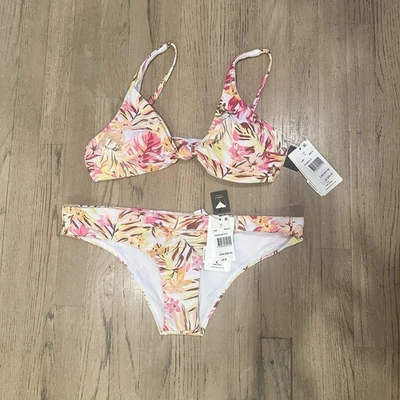 Traje de baño Rip Curl 2 piezas bikini rosa amarillo tropical floral hawaiano talla grande Foto 1 de 4