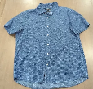 Mens Michael Kors Patterned SS Button Up Shirt Blue Large - Picture 1 of 3
