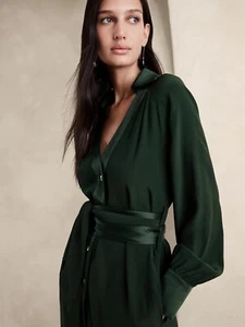 Banana Republic FELISA MIDI SHIRTDRESS DRESS ,LT(Tall), NEW HUNTER GREEN #799928 - Picture 1 of 3