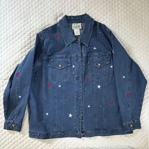 Quacker Factory Denim Jacket Women’s 1X Womens Stars Patriotic 4th Of July - Picture 1 of 17