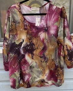 NWT Dress Barn womans Colorful Sparkle blouse 3/4 sleeve sz 1X light weight - Picture 1 of 5