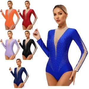 Damen Bodysuit Bühnenauftritt Body Tanzen Trikot Tanztrikot Leotard Stehkragen - Picture 1 of 60