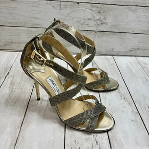 Jimmy Choo Louise Sandals Size EUR 40 Metallic Coarse Glitter High Heel - Picture 1 of 10