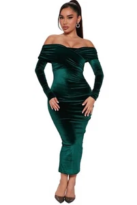 Ignore The Romance Fashion Nova Green Midi Velvet Fashionista Dress Size XL - Picture 1 of 3