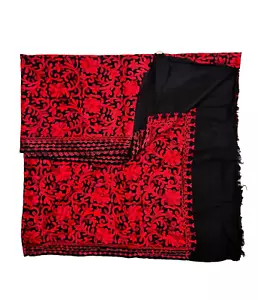 Deep Red Shawl Hand Embroidered Soft 100% Cashmere Pashmina Kashmiri Sozni Wrap - Picture 1 of 6