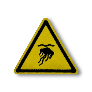 Jellyfish Warning Sign Patch | Iron-On & Sew-On Patch - Picture 1 of 2