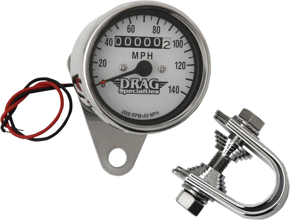 Drag Specialties 2.4" MPH Mini LED Mechanical Speedometer White 2:1 Harley FX FL - Image 1 of 1