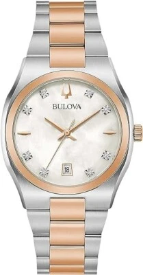 BULOVA 98P199 SURVEYOR MOP DIAMOND DIAL TWO TONE STAINLESS STEEL WOMENS WATCH - Image 1 of 3