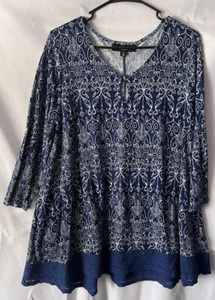 Chelsea Studio Women’s 1X 22/24 Shirt 3/4 Length Sleeve Blue and White - Picture 1 of 3